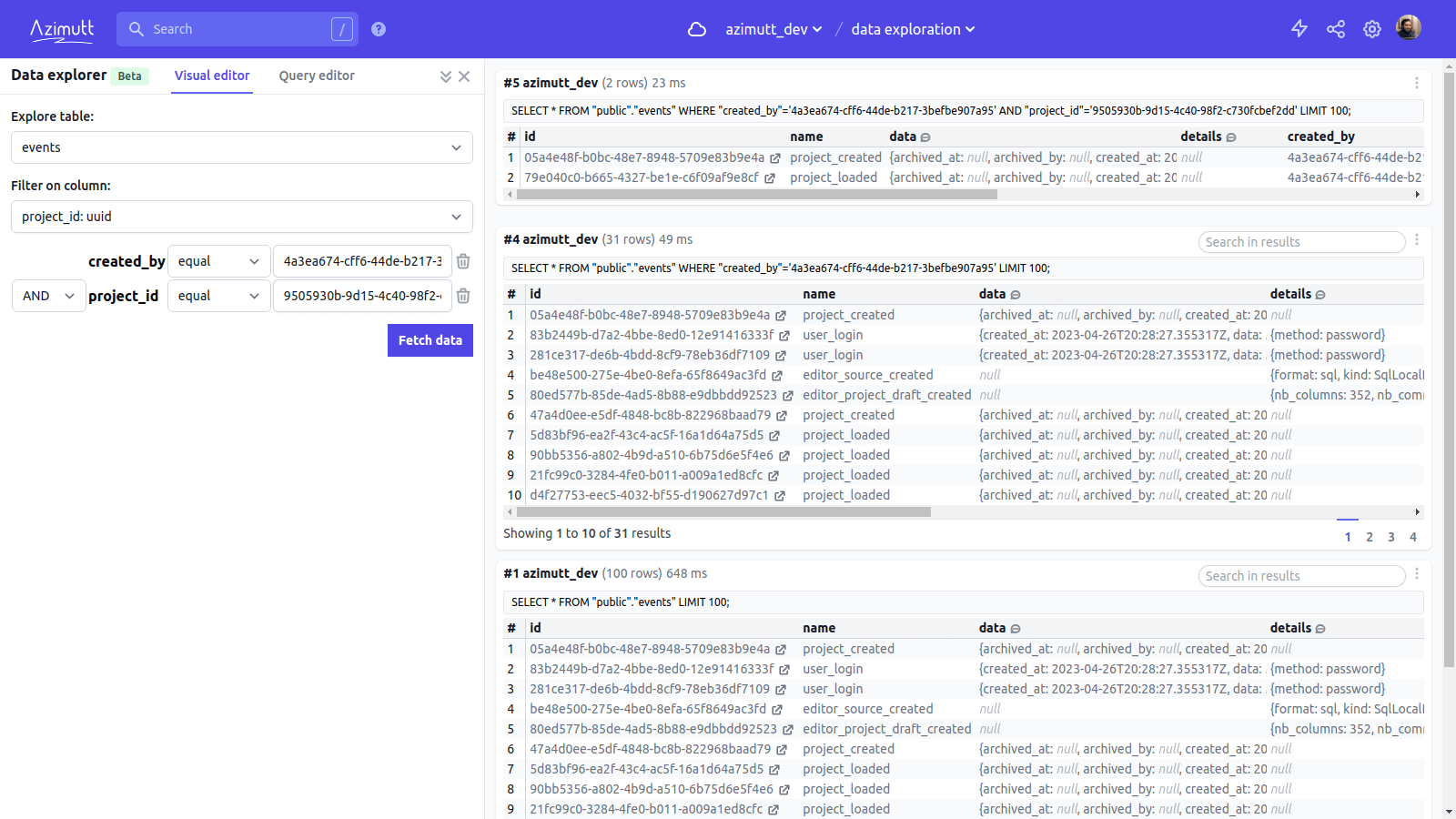 Data exploration pane in Azimutt with full-screen mode