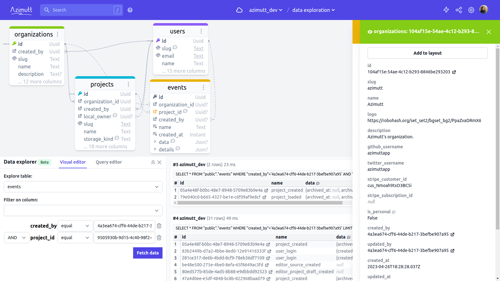 Open a table row in a side panel